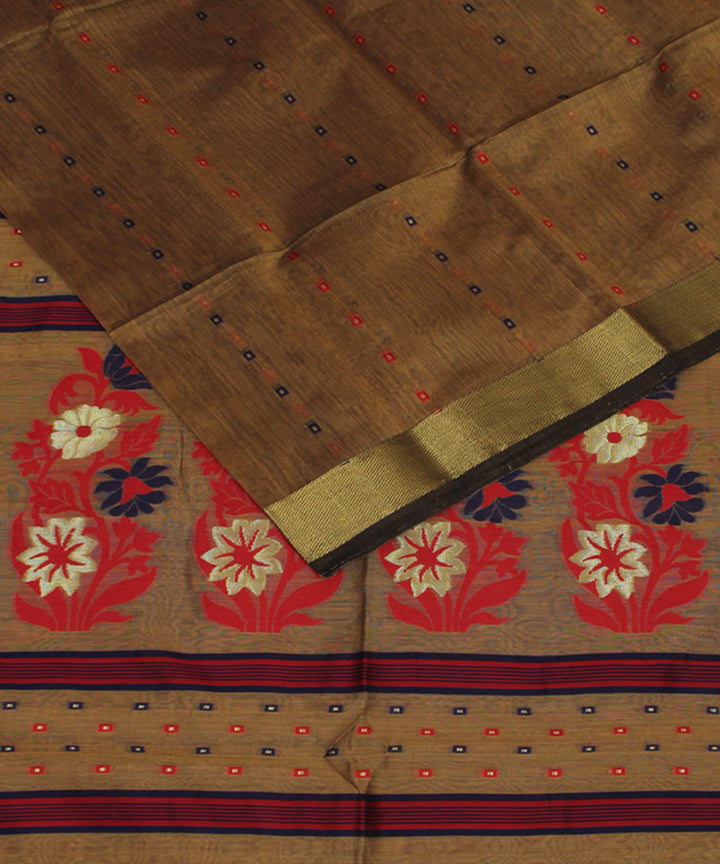 Brown handloom cotton silk bengal saree