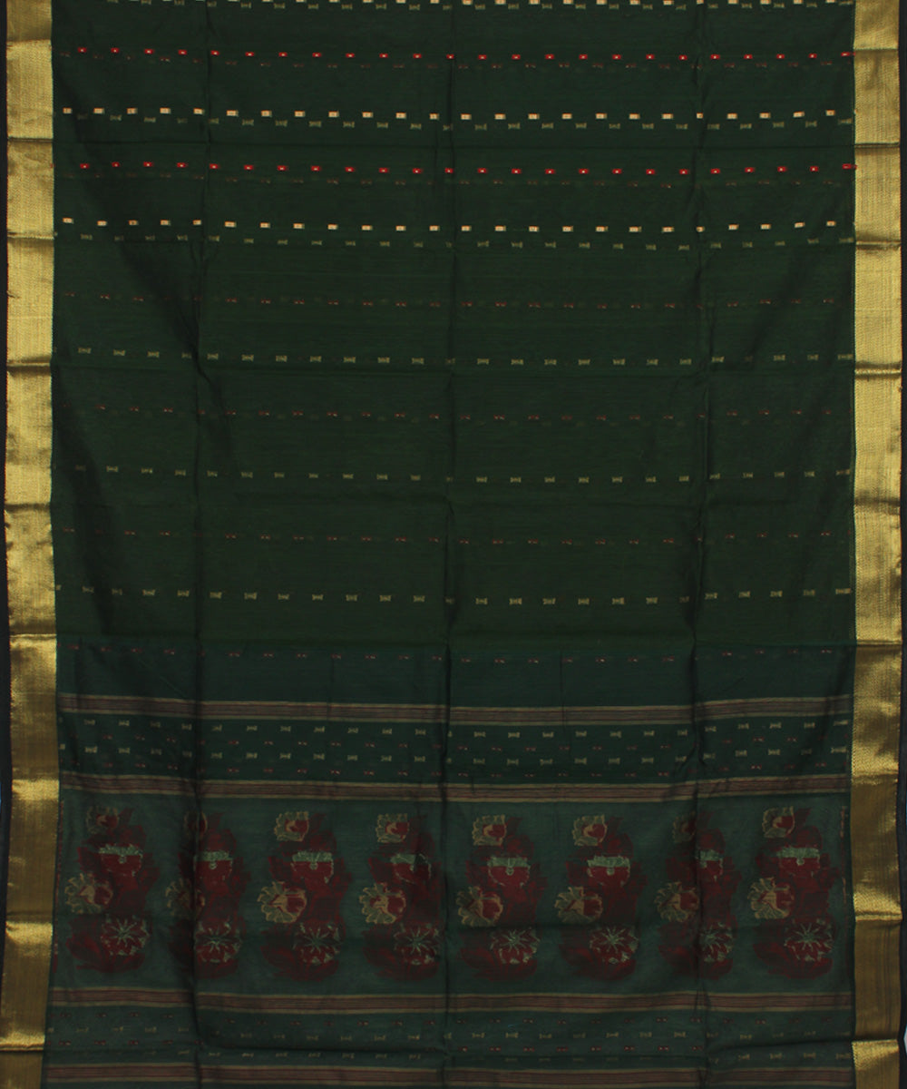 Dark green handloom cotton bengal saree