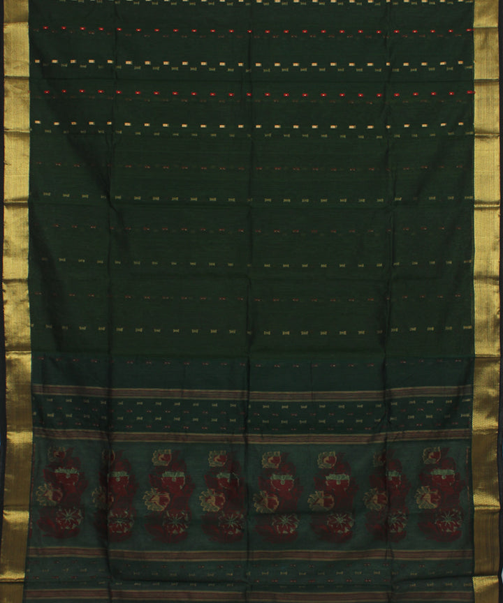 Dark green handloom cotton bengal saree