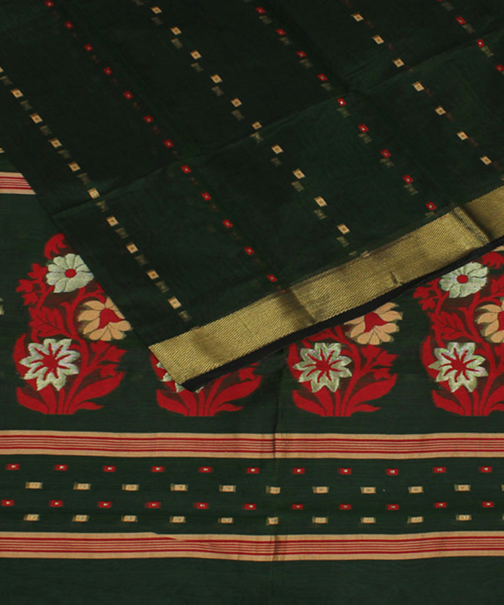 Dark green handloom cotton bengal saree