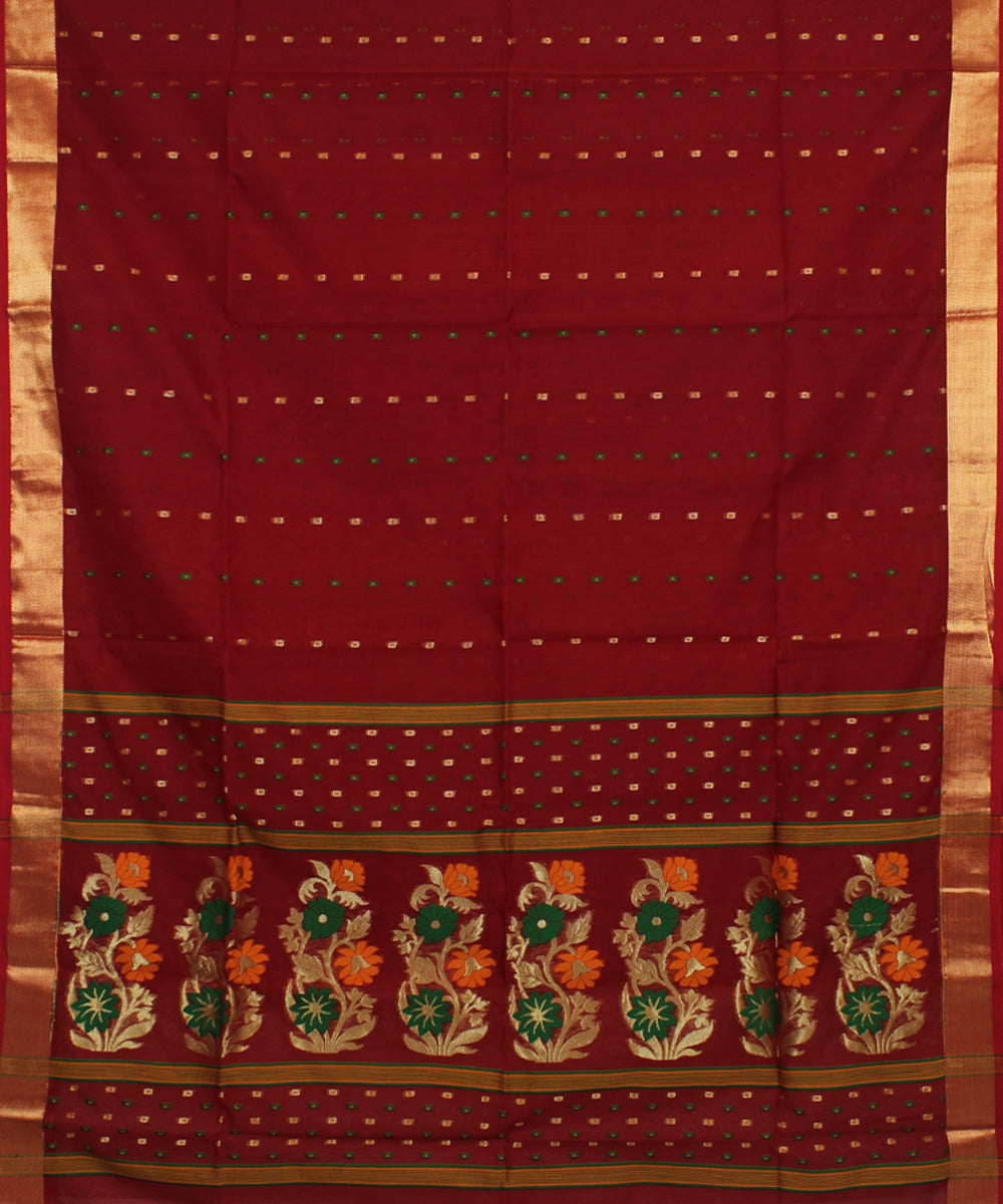 Maroon handloom cotton silk bengal saree