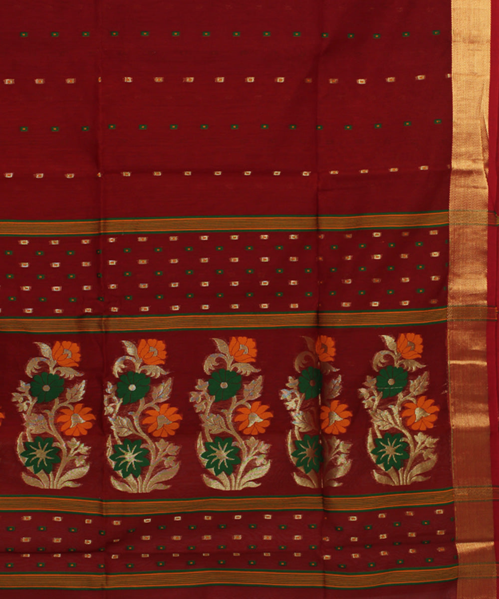 Maroon handloom cotton silk bengal saree