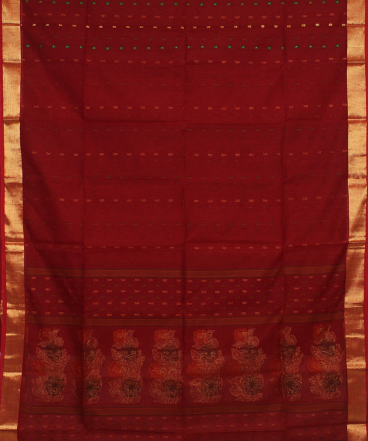 Maroon handloom cotton silk bengal saree