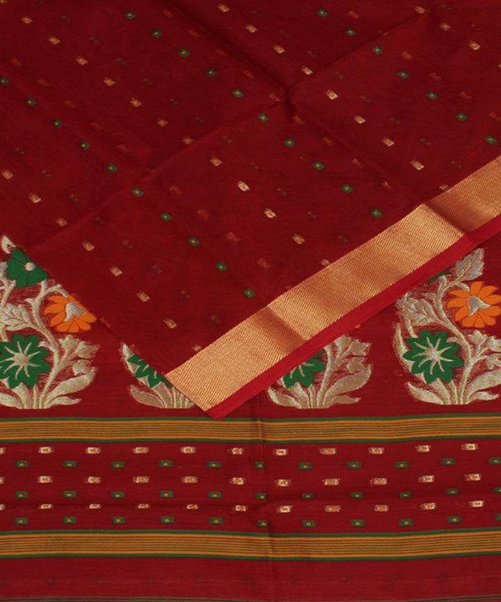 Maroon handloom cotton silk bengal saree