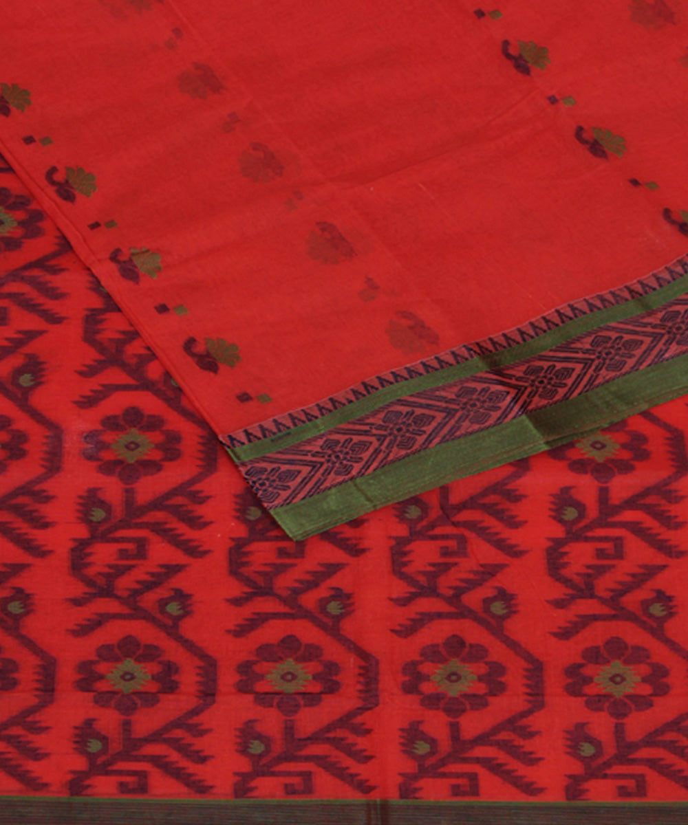 Cherry red handloom cotton bengal tangail saree