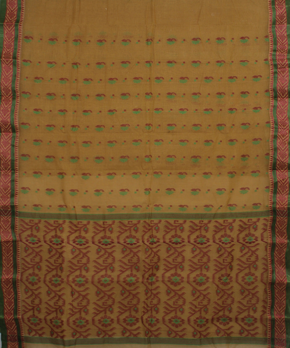 Brown green handloom cotton bengal tangail saree