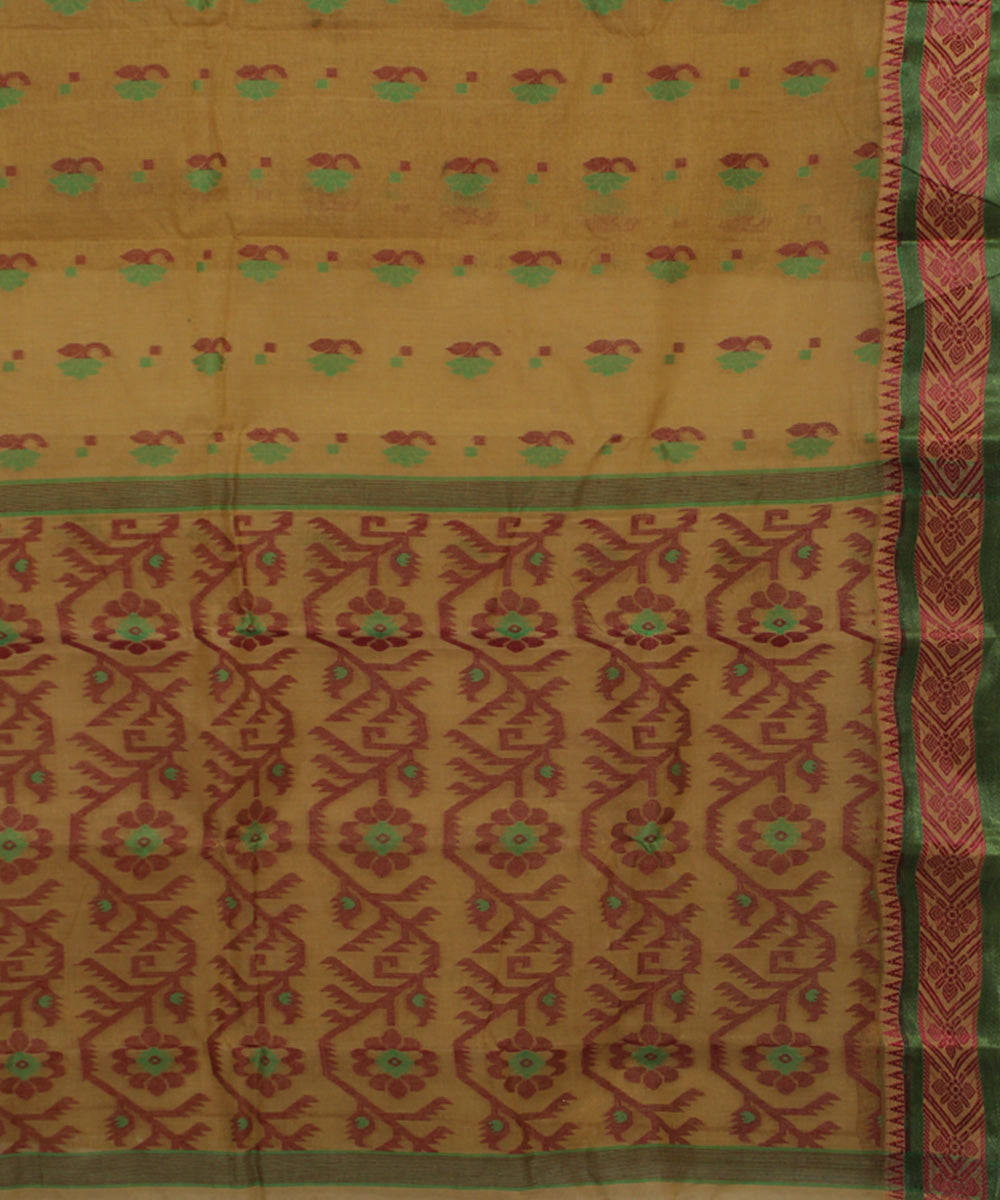 Brown green handloom cotton bengal tangail saree