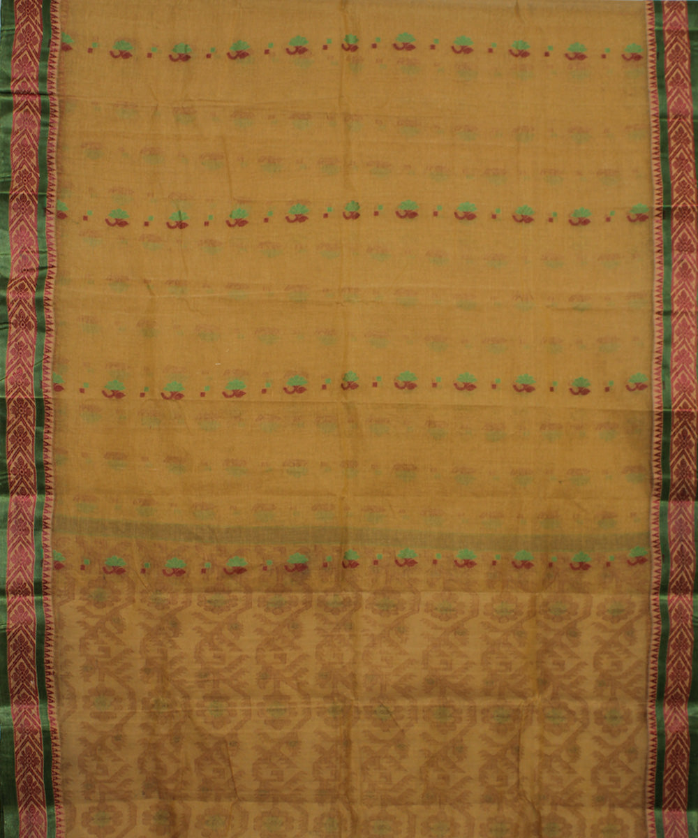 Brown green handloom cotton bengal tangail saree