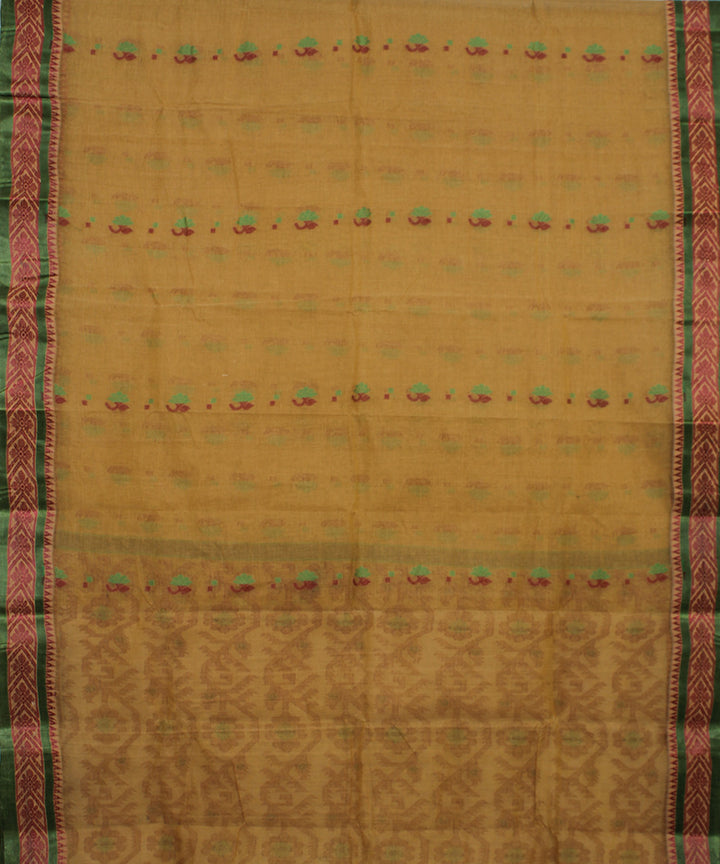 Brown green handloom cotton bengal tangail saree