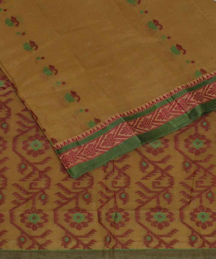 Brown green handloom cotton bengal tangail saree