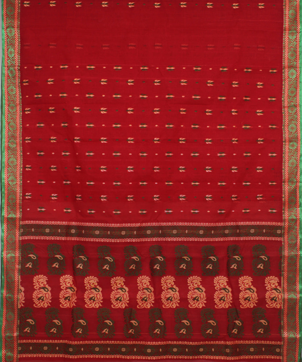 Maroon green handloom cotton bengal tangail saree