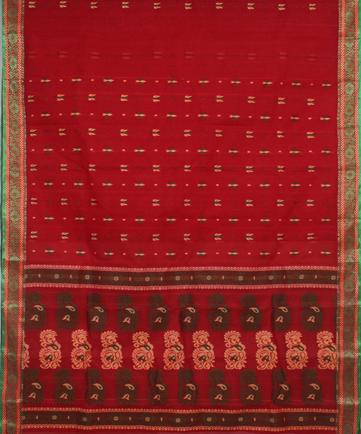 Maroon green handloom cotton bengal tangail saree
