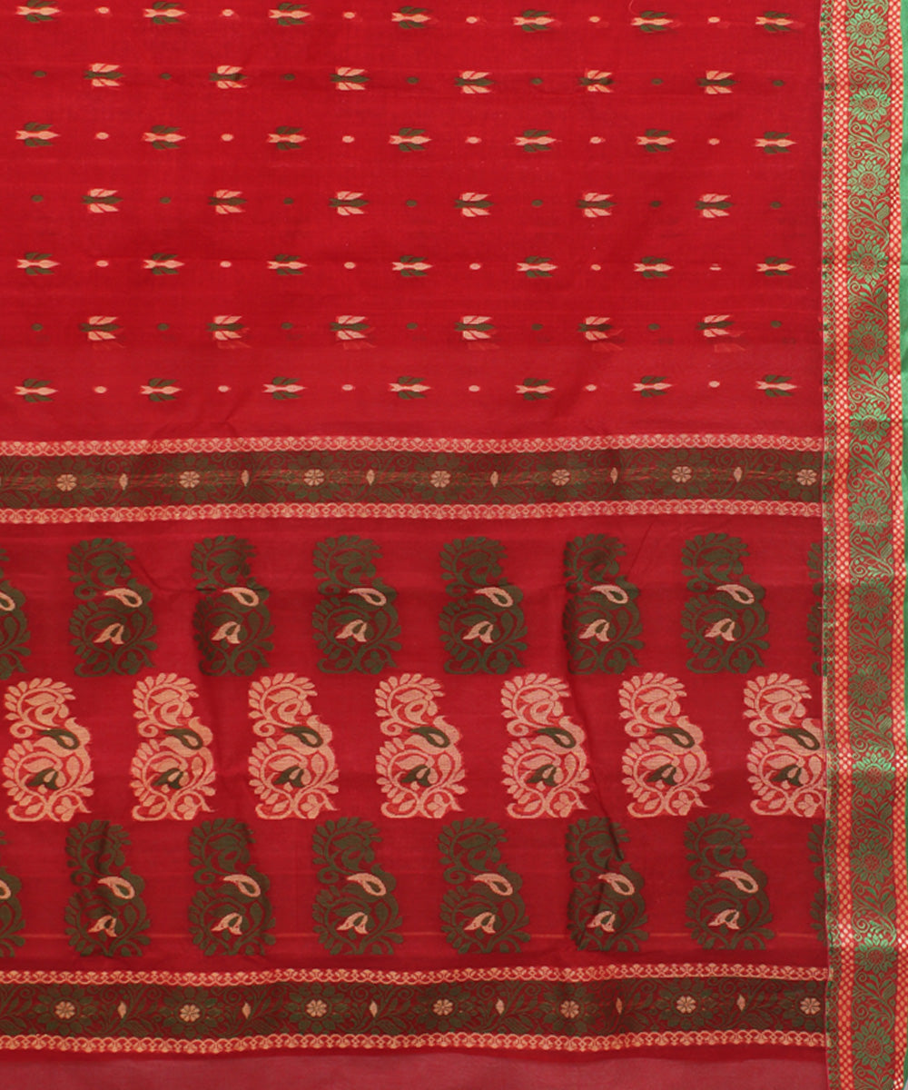 Maroon green handloom cotton bengal tangail saree