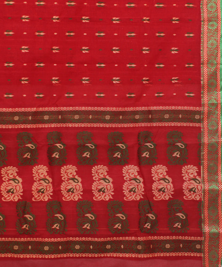 Maroon green handloom cotton bengal tangail saree