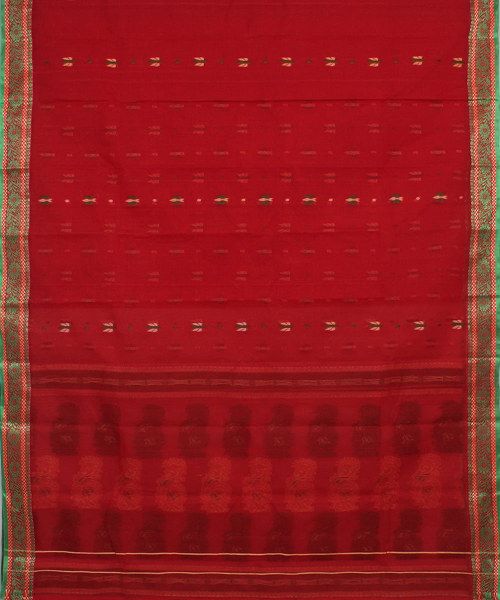 Maroon green handloom cotton bengal tangail saree