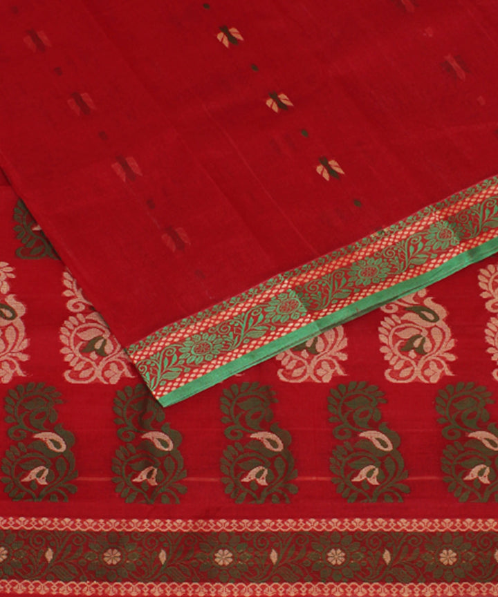 Maroon green handloom cotton bengal tangail saree