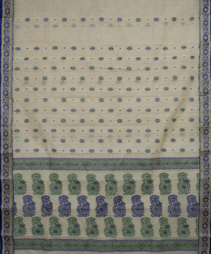 Beige blue green handloom cotton bengal tangail saree