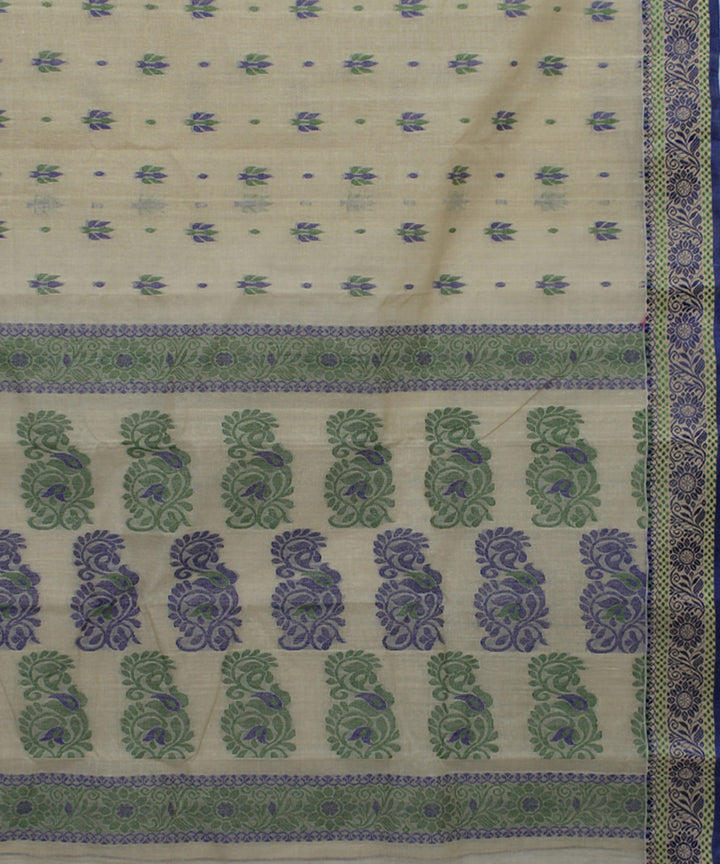 Beige blue green handloom cotton bengal tangail saree