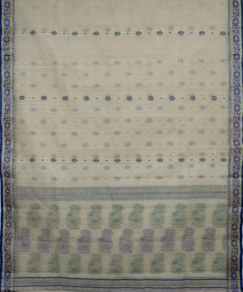 Beige blue green handloom cotton bengal tangail saree