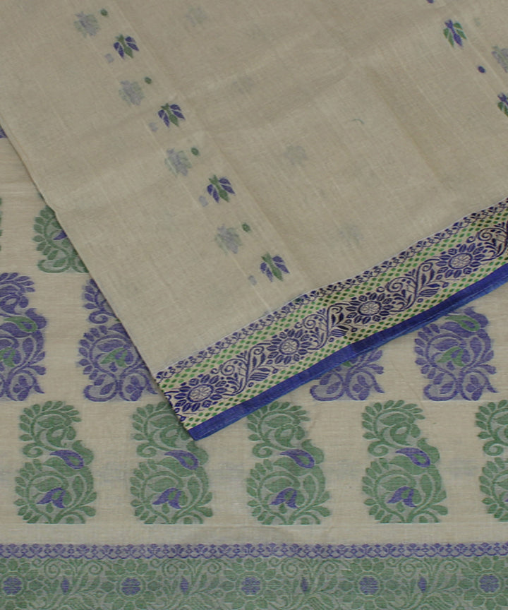 Beige blue green handloom cotton bengal tangail saree