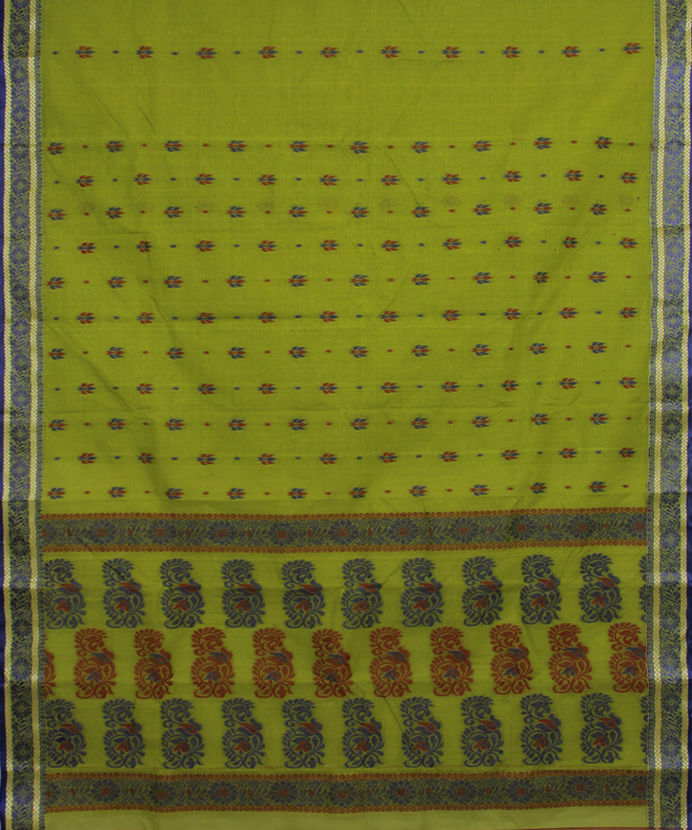 Olive green blue handloom cotton bengal tangail saree