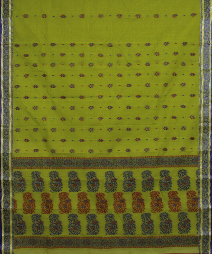 Olive green blue handloom cotton bengal tangail saree