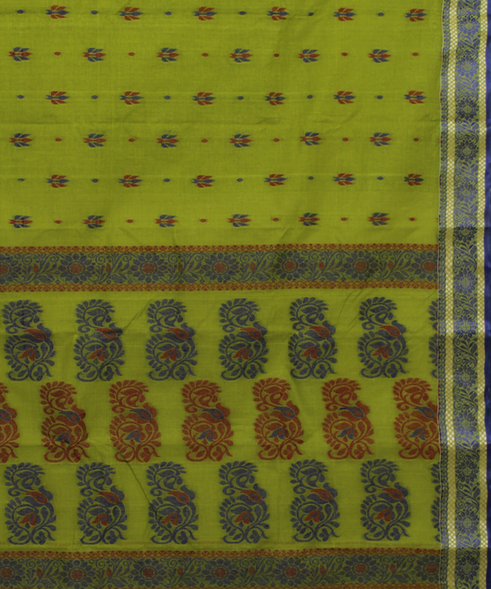 Olive green blue handloom cotton bengal tangail saree