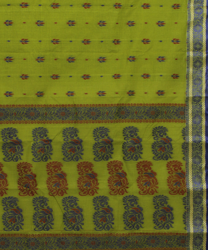 Olive green blue handloom cotton bengal tangail saree