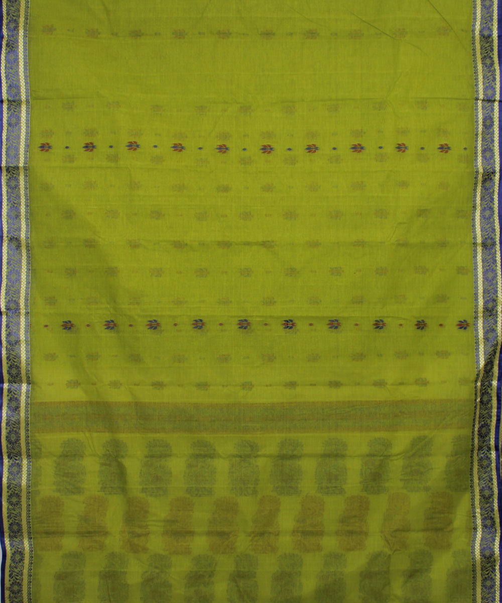 Olive green blue handloom cotton bengal tangail saree