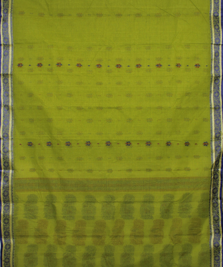 Olive green blue handloom cotton bengal tangail saree