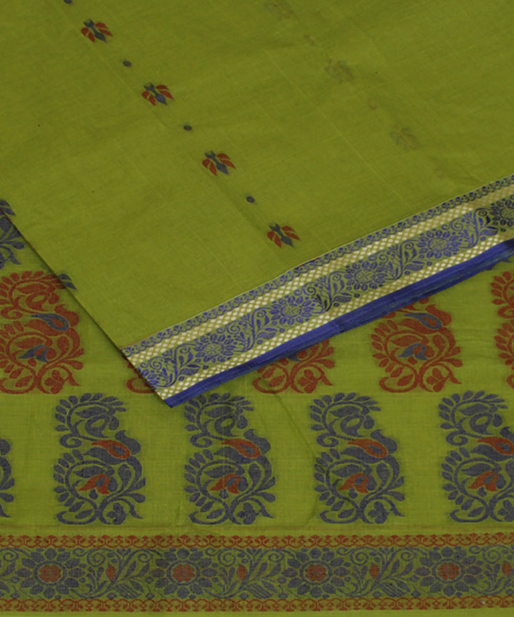 Olive green blue handloom cotton bengal tangail saree