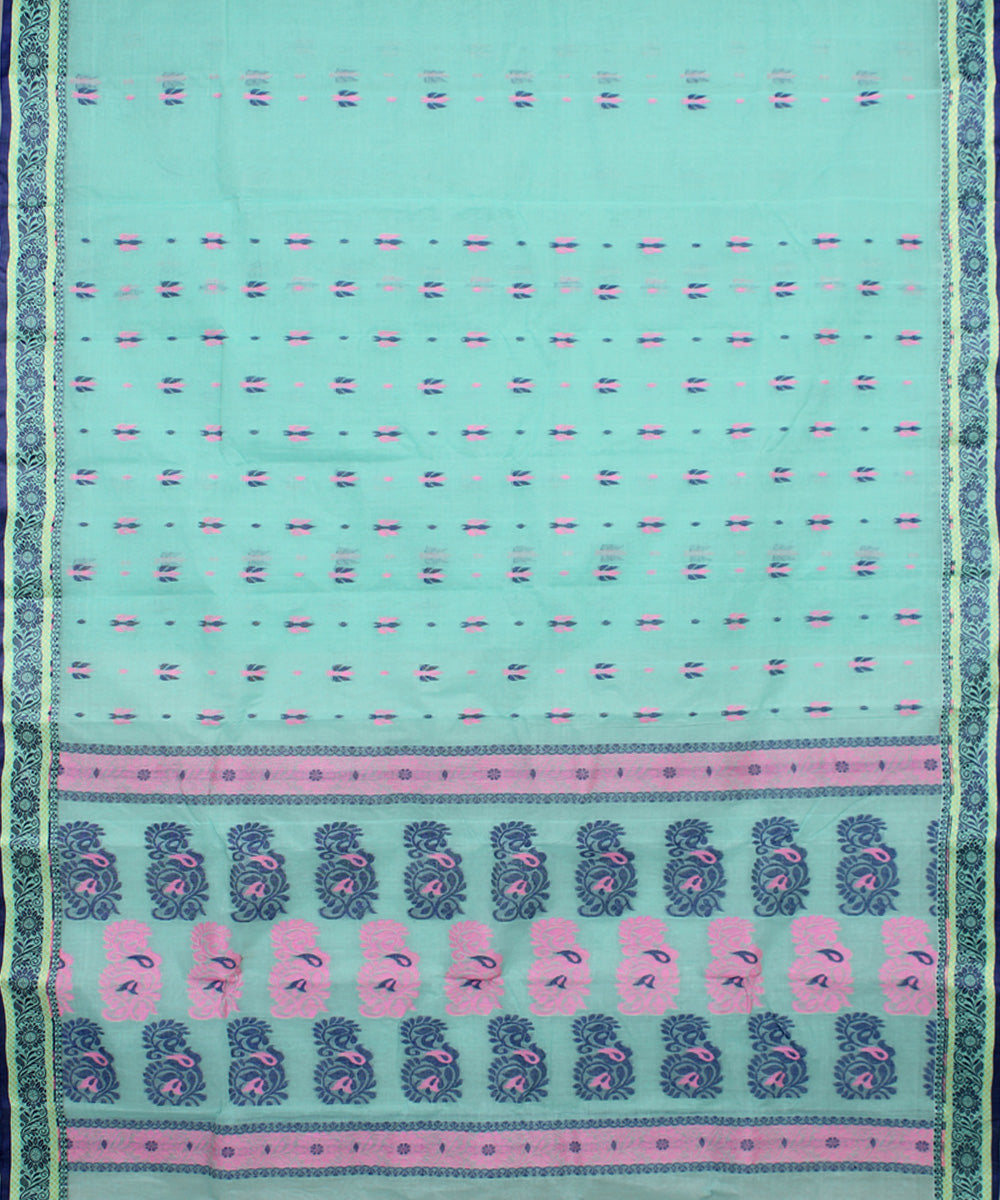 Mint blue handloom cotton bengal tangail saree
