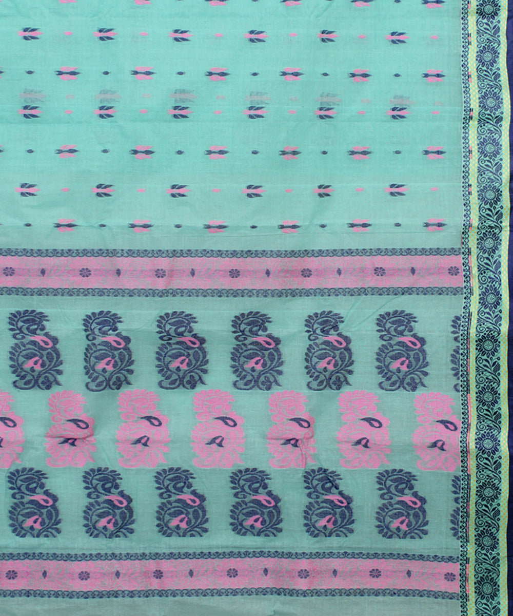 Mint blue handloom cotton bengal tangail saree
