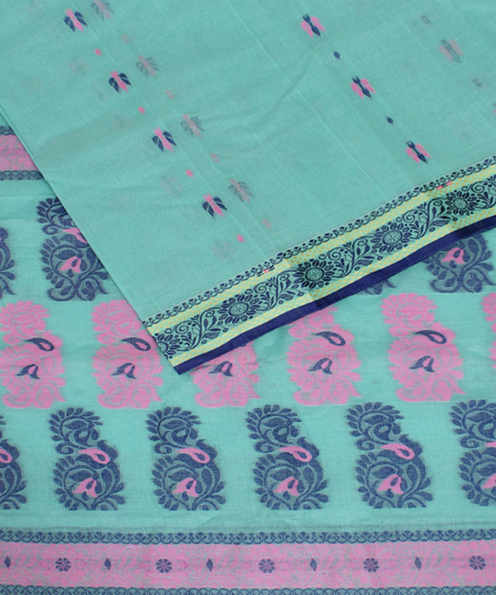 Mint blue handloom cotton bengal tangail saree