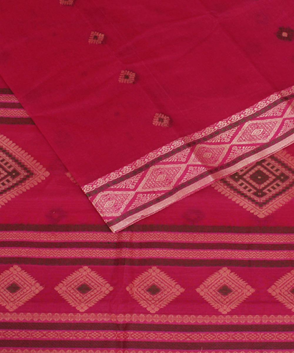 Dark pink handwoven cotton bengal tangail saree