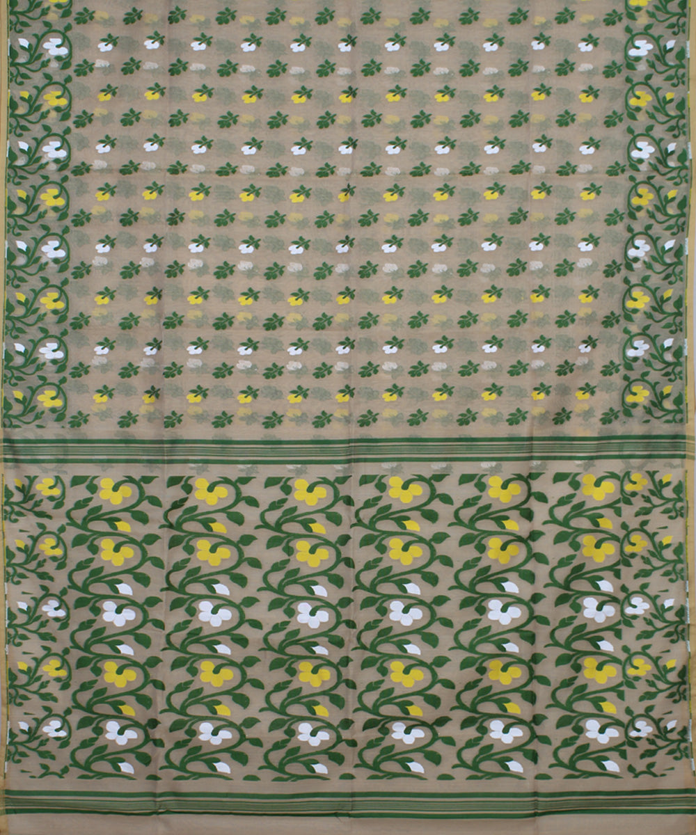 Beige green handloom cotton saree