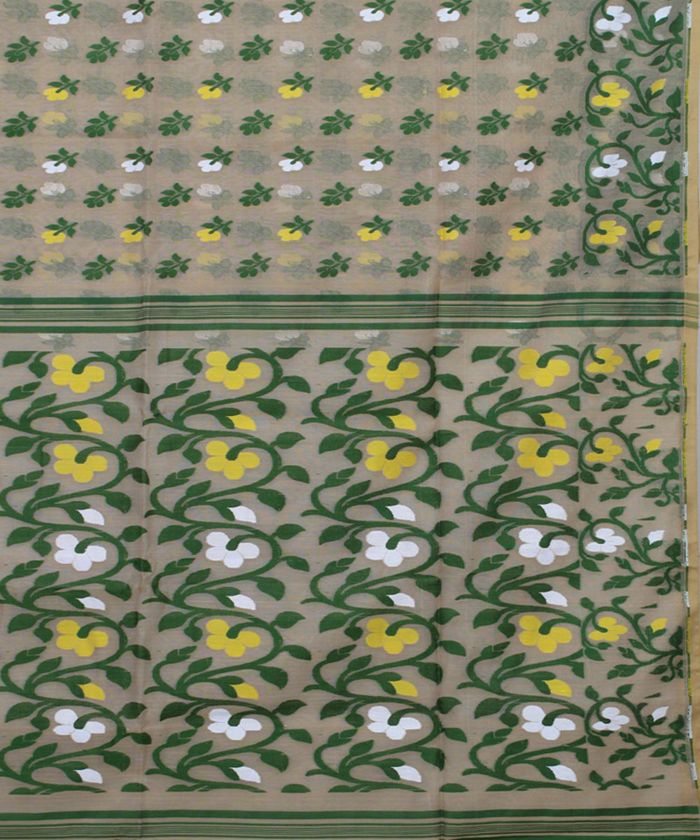 Beige green handloom cotton saree