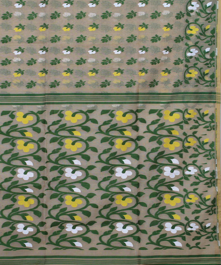 Beige green handloom cotton saree