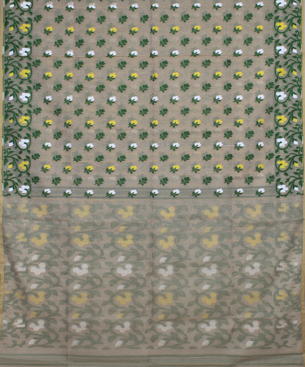 Beige green handloom cotton saree