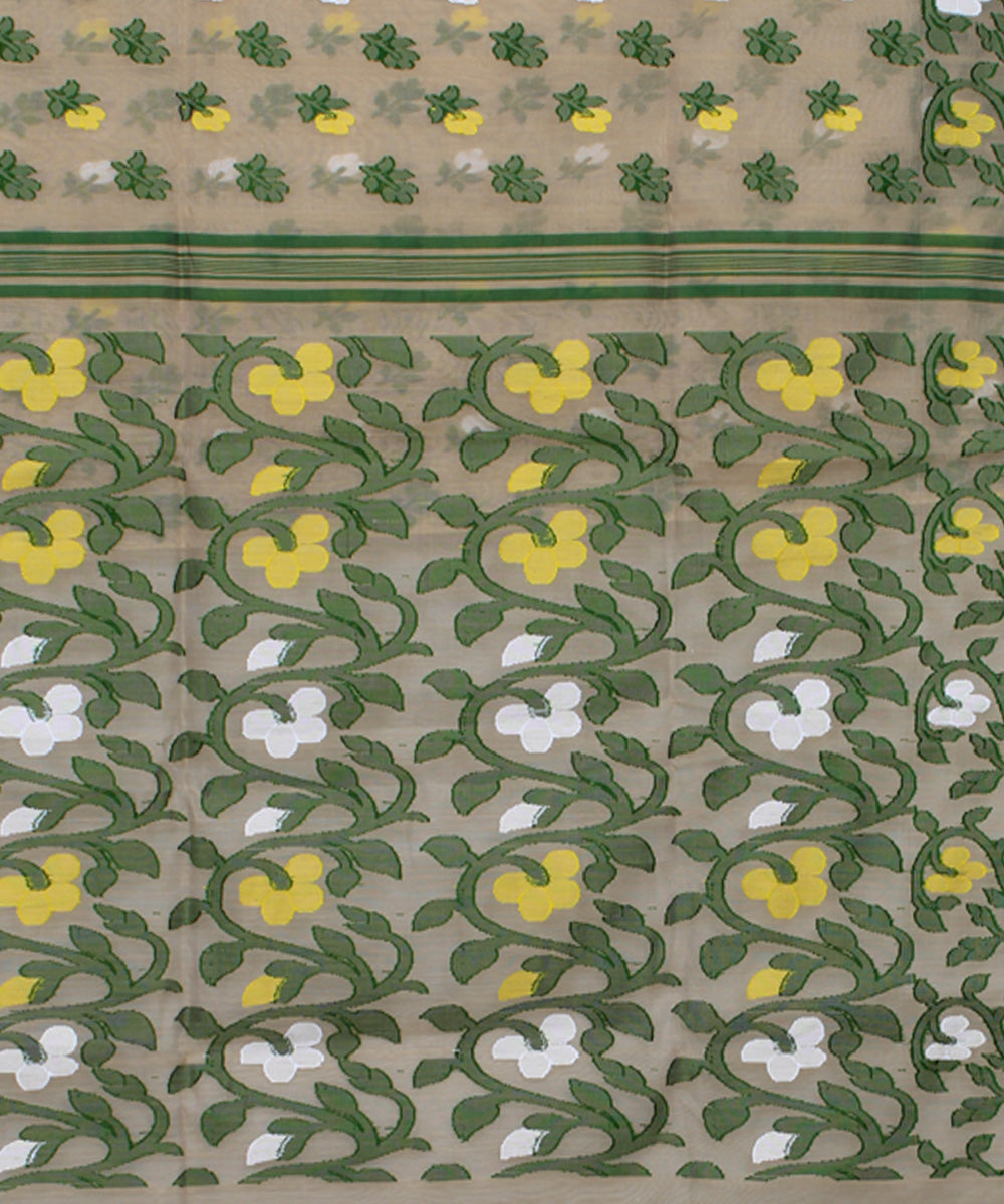 Beige green handloom cotton saree