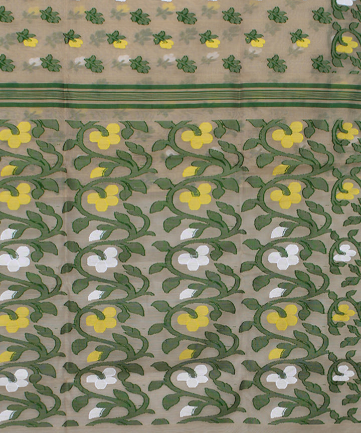 Beige green handloom cotton saree