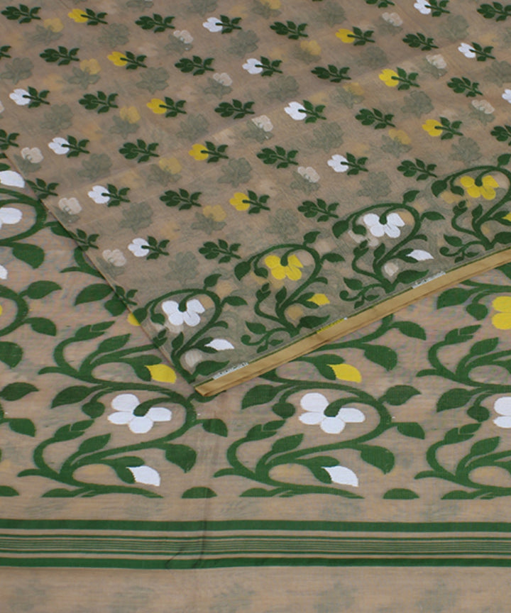 Beige green handloom cotton saree