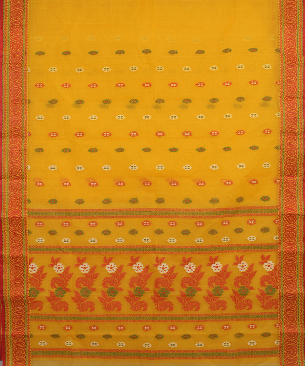 Yellow red handloom cotton bengal tangail saree