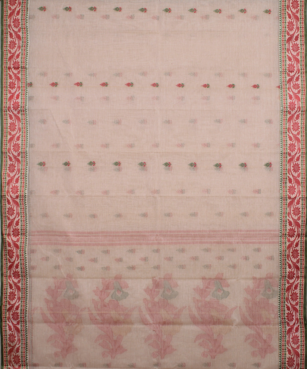 Beige red handloom cotton bengal tangail saree