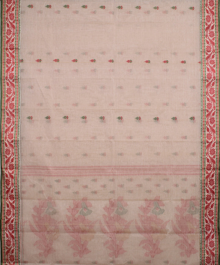 Beige red handloom cotton bengal tangail saree