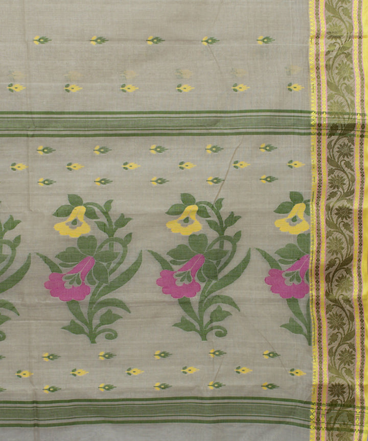Beige artichoke handloom cotton bengal tangail saree