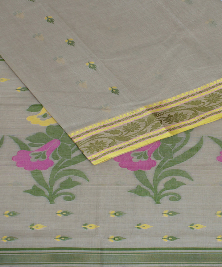 Beige artichoke handloom cotton bengal tangail saree