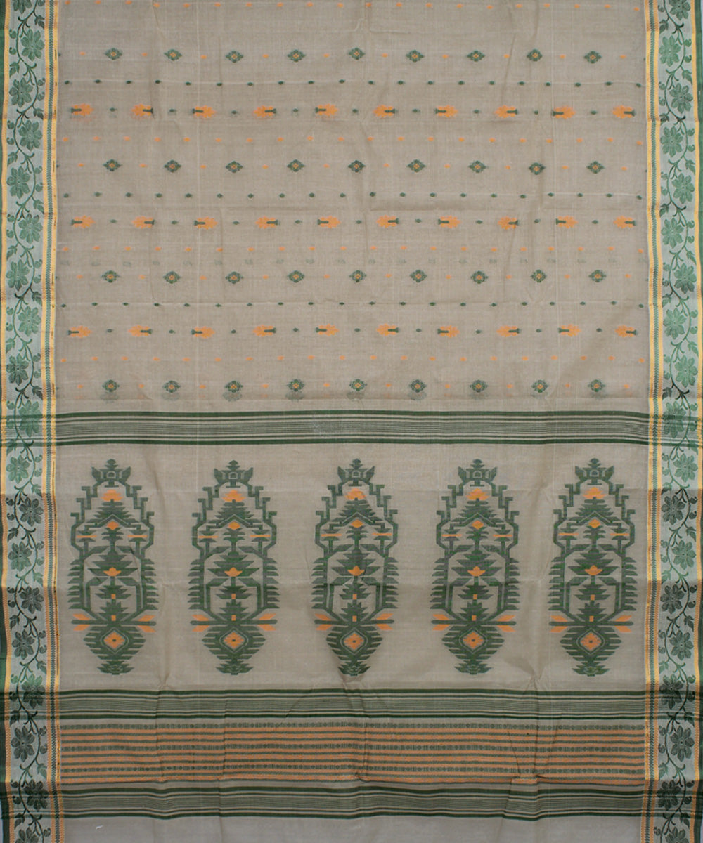 Artichoke and green handloom cotton bengal tangail saree