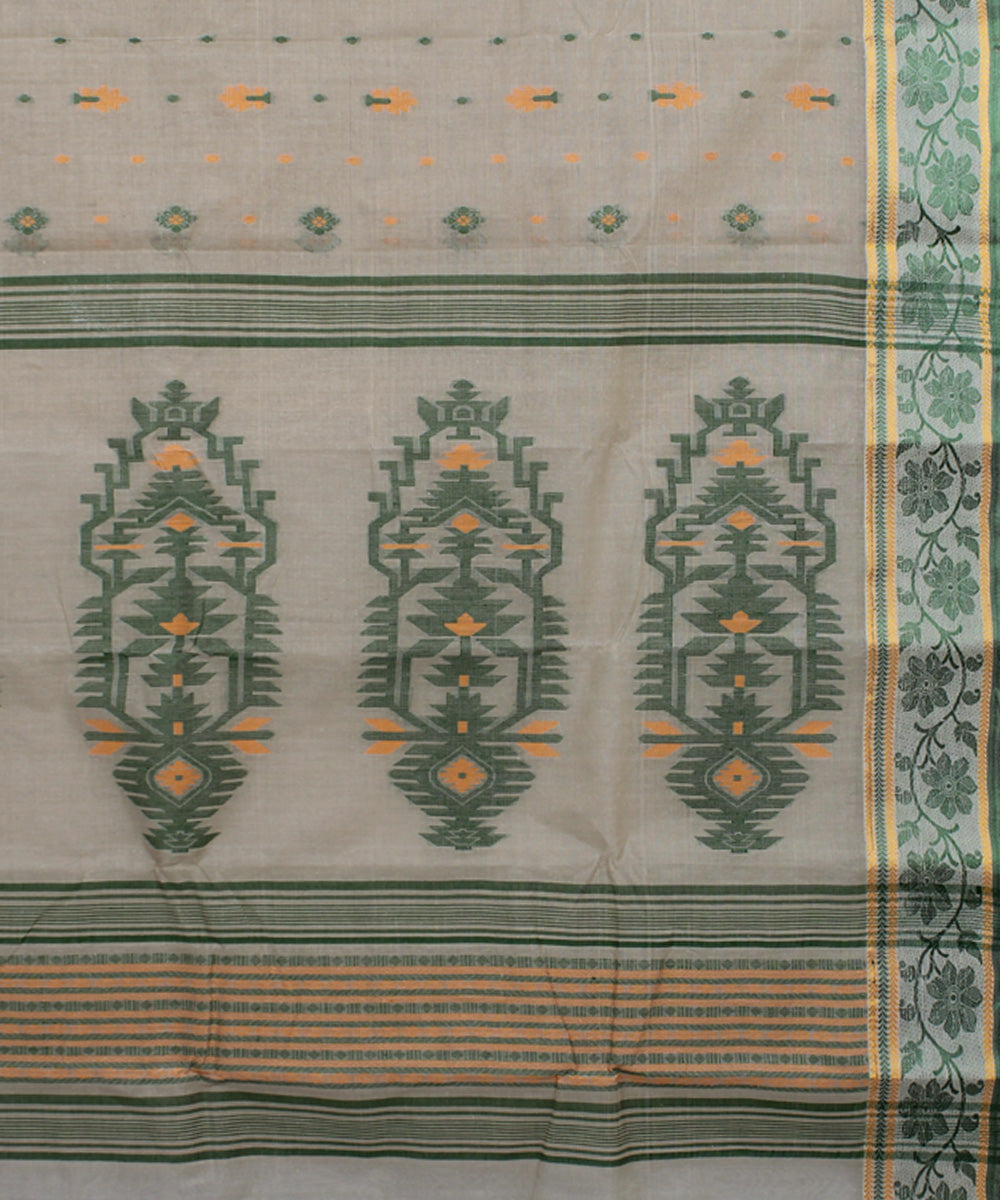 Artichoke and green handloom cotton bengal tangail saree