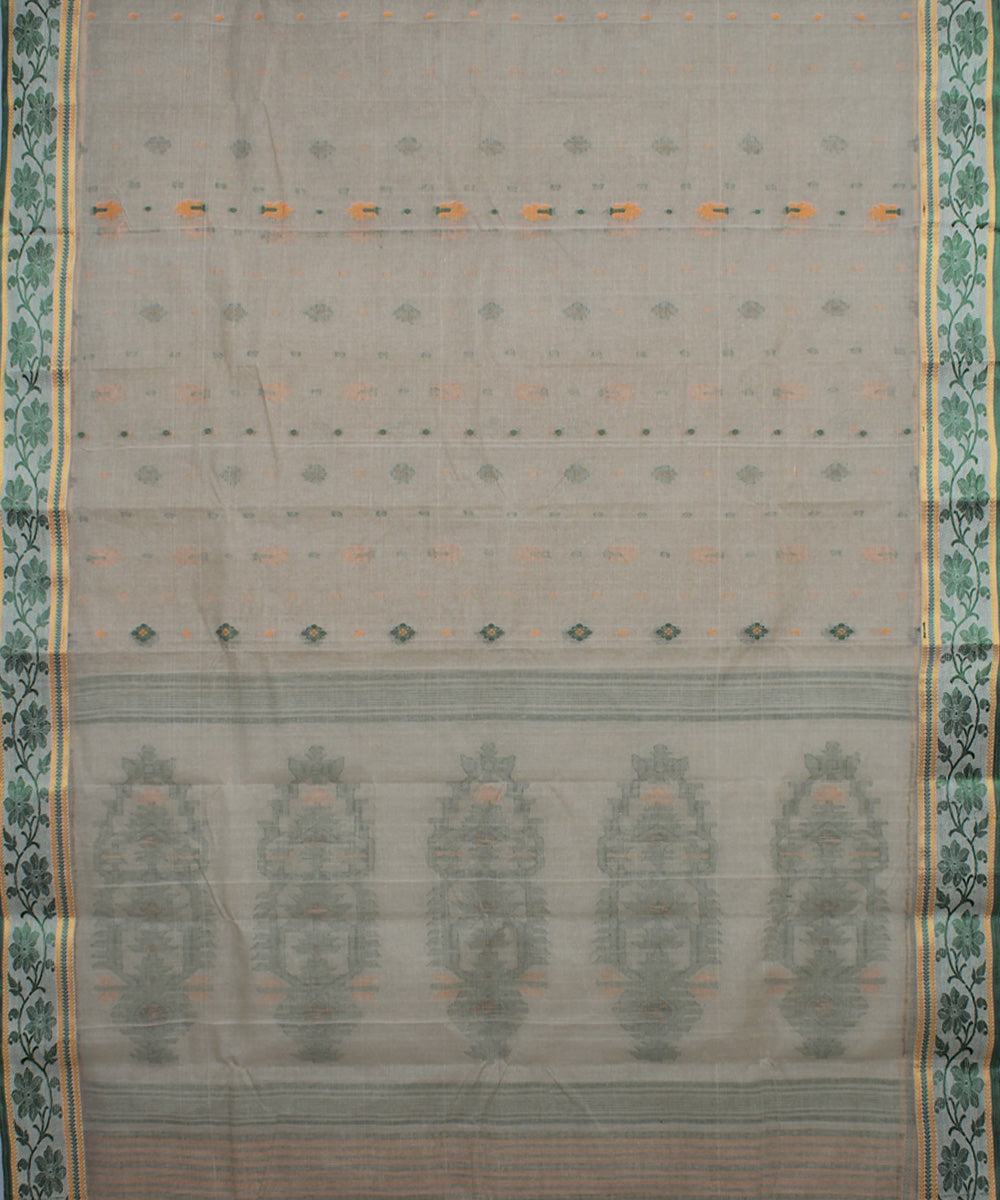 Artichoke and green handloom cotton bengal tangail saree
